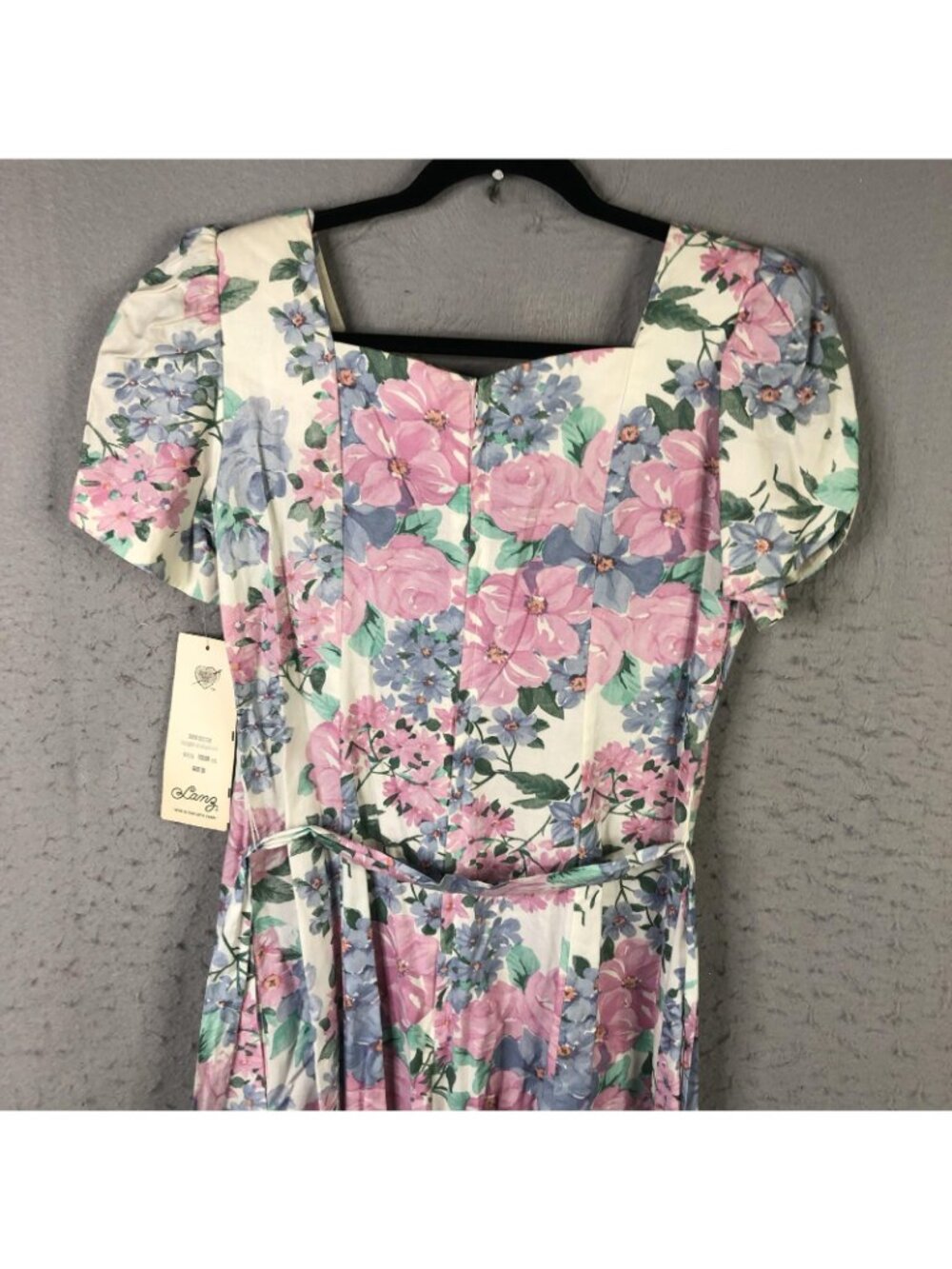 Vintage Lanz Dress Womens 10 Floral Cotton Puff Sleeve Fit Flare Midi 80s - Picture 10 of 16